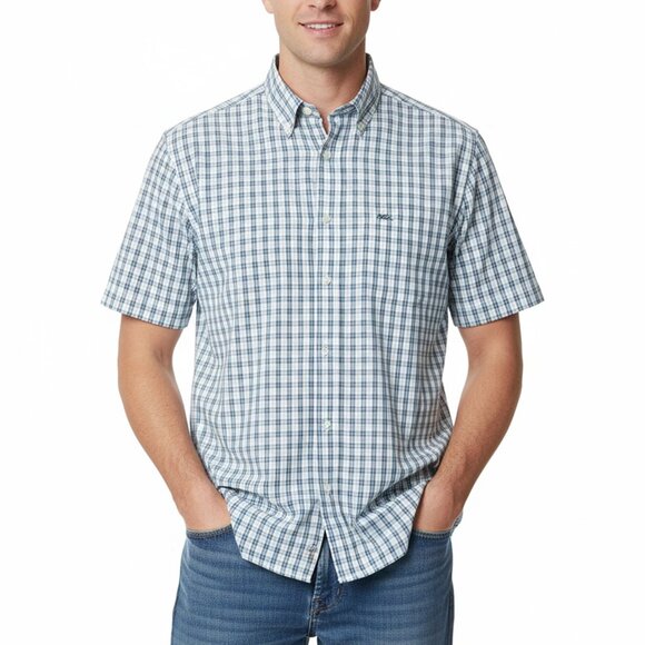 Arnold Palmer Check Short Sleeve Button Down Shirt Blue Lightweight - Picture 1 of 9